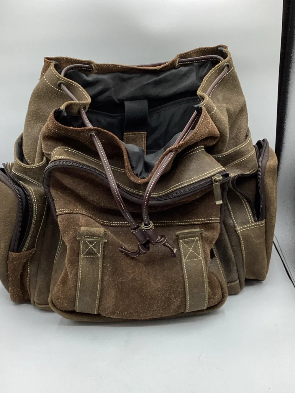 Men's Suede Claire Chase Laptop Backpack in Dark Brown Suede Leather